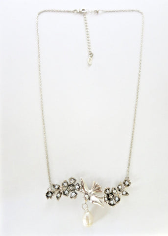 Exquisite, pearl encrusted, Victorian swallow pendant necklace - Lai