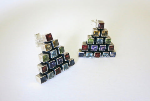 Exquisite, triangular multi-color gemstones earrings - Lai