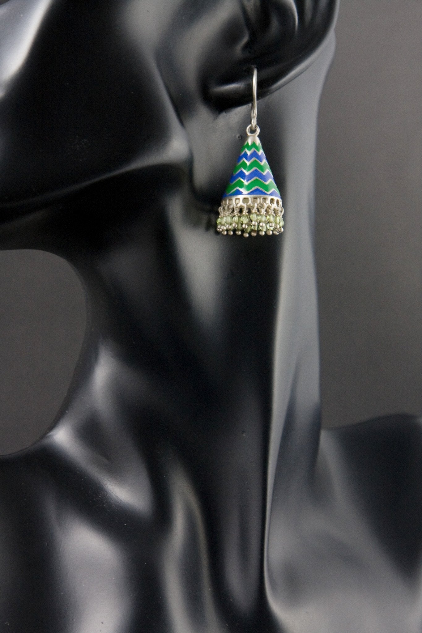 Graceful Mughal inspired blue enamel scallop earrings. Lai