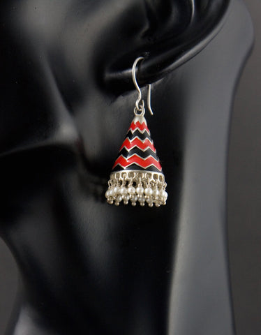 Fabulous and chic, chevron conical enamel jhumkas (available in 2 colorways) - Lai