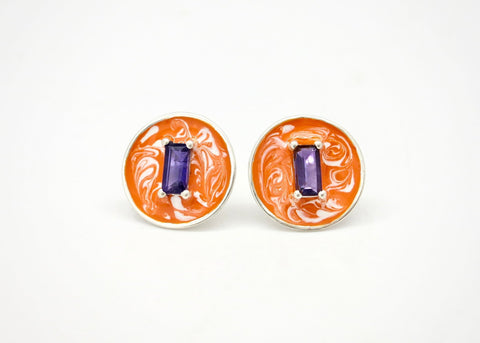 February (enamel marbling birthstone earrings)