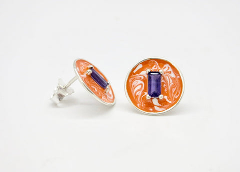 February (enamel marbling birthstone earrings) - Lai