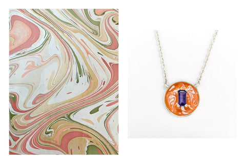 February (enamel marbling birthstone necklace) - Lai