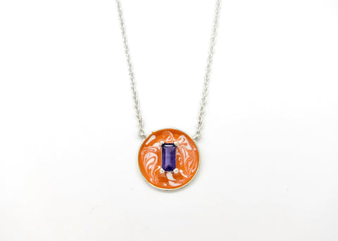 February (enamel marbling birthstone necklace)