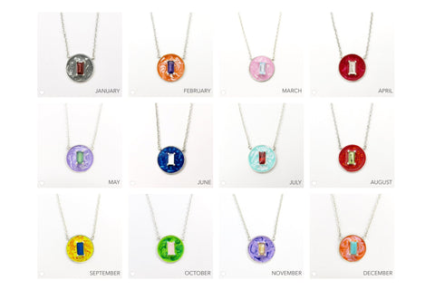 February (enamel marbling birthstone necklace) - Lai