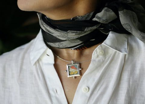 Ganesha miniature painting pendant on a floating pearl chain - Lai