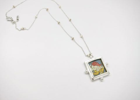Ganesha miniature painting pendant on a floating pearl chain - Lai