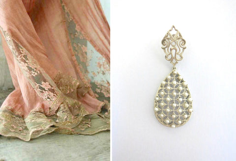 Glamorous, pearl jali drop earrings - Lai