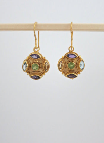 Gold-plated dainty multi-color gemstones earrings
