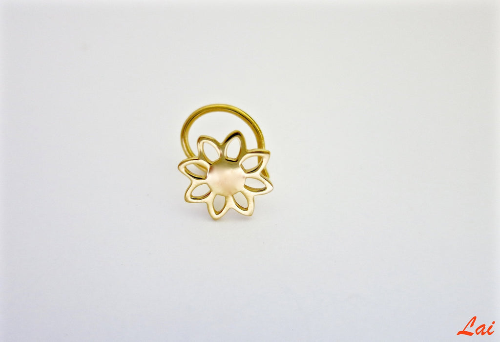 Gold-plated, minimalist, floral outline nose pin - Lai