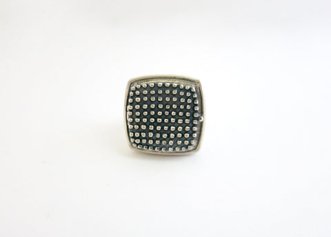 Gorgeous, beaded texture, square, sterling silver locket ring - Lai