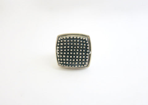 Gorgeous, beaded texture, square, sterling silver locket ring