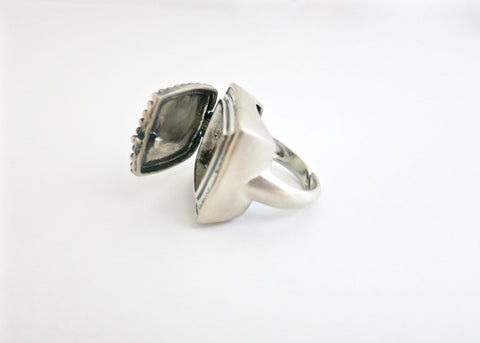 Gorgeous, beaded texture, square, sterling silver locket ring - Lai