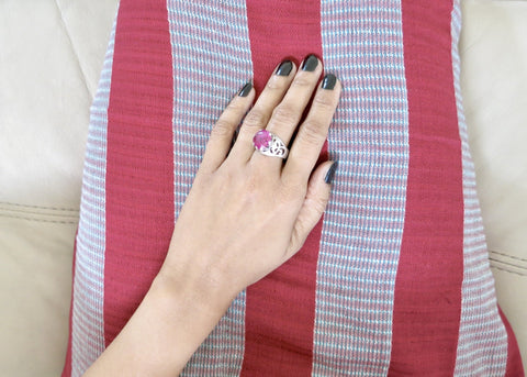 Gorgeous, feminine Pashtun ring with a round pink stone