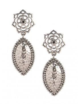 Gorgeous, floral top, navette shape dangling earrings with hammer finish - Lai