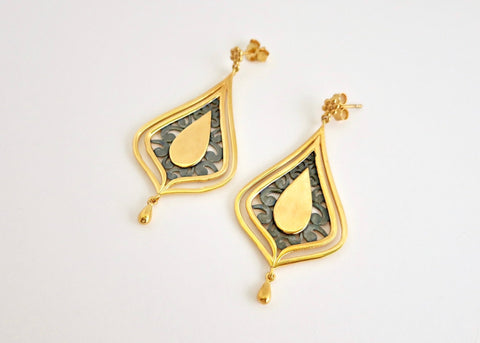 Gorgeous, gold plated, two-tone 'Chandni' drop earrings - Lai