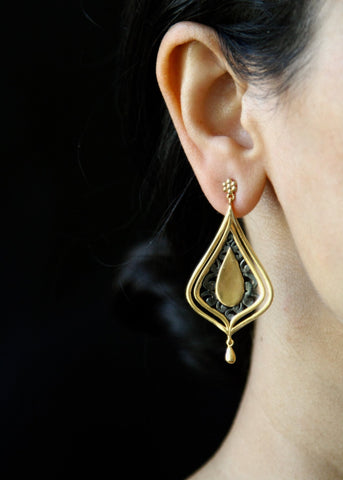 Gorgeous, gold plated, two-tone 'Chandni' drop earrings - Lai