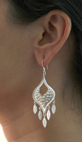 Gorgeous, pearl encrusted earrings with a fringe - Lai