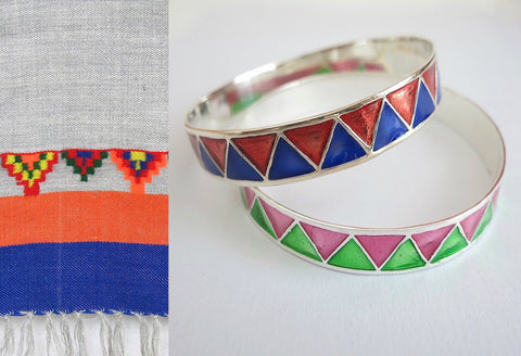 Gorgeous, zig zag pattern colourful enamel work wide bangle