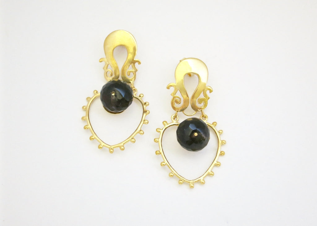 Grecian, gold-plated earrings with smoky topaz - Lai
