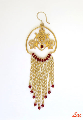 Head-turning, gold-plated, long cascading chains earrings - Lai