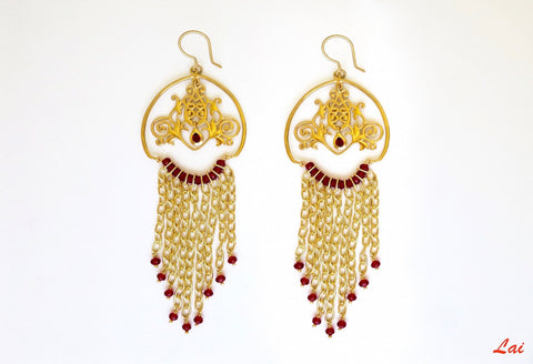 Head-turning, gold-plated, long cascading chains earrings