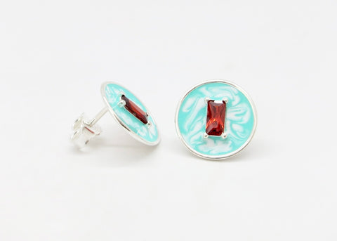 July (enamel marbling birthstone earrings) - Lai