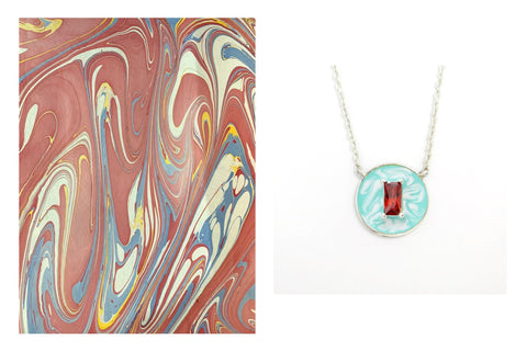 July (enamel marbling birthstone necklace) - Lai