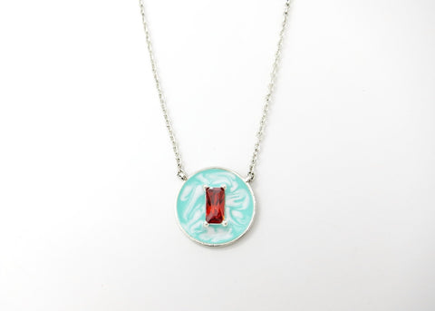 July (enamel marbling birthstone necklace) - Lai