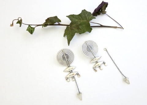 Kellan shield and chain, front-back, modular earrings - Lai