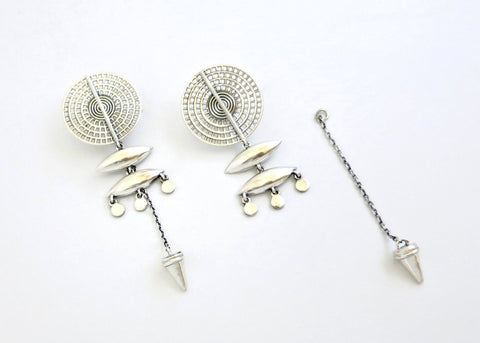 Kellan shield and chain, front-back, modular earrings - Lai