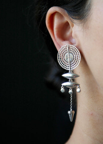 Kellan shield and chain, front-back, modular earrings - Lai