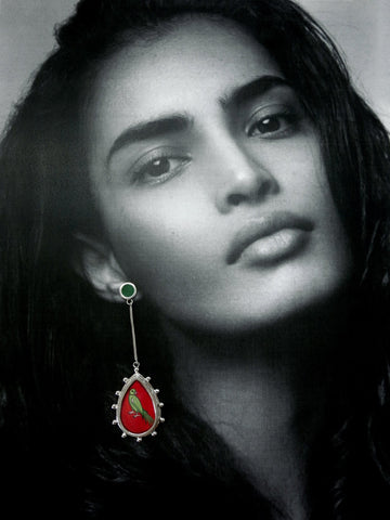 Long, sleek, dangling 'tota' (parrot) earrings - Lai