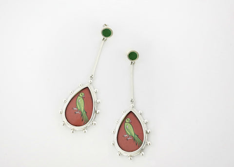 Long, sleek, dangling 'tota' (parrot) earrings - Lai