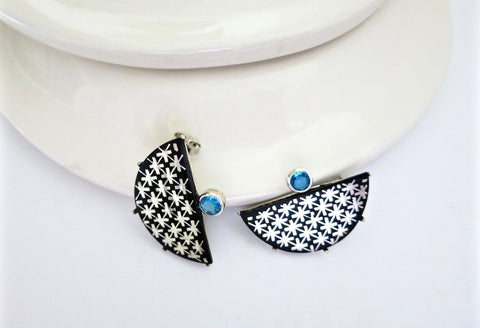 Luxurious half round Bidri earrings