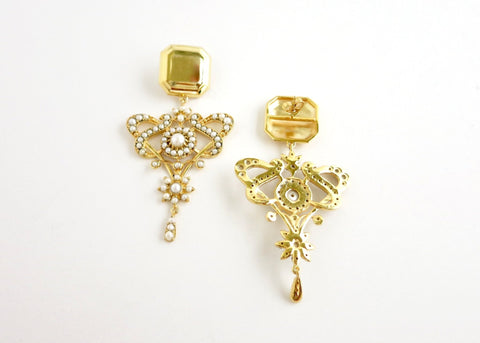 Magnificent, regal, gold plated, pearl encrusted statement earrings - Lai