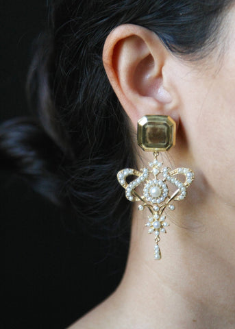 Magnificent, regal, gold plated, pearl encrusted statement earrings - Lai