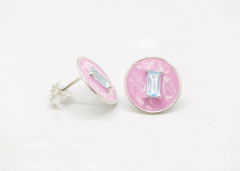 March (enamel marbling birthstone earrings) - Lai