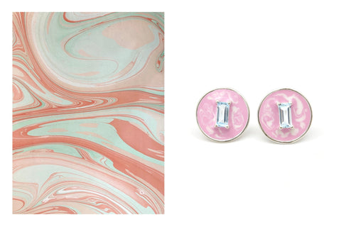 March (enamel marbling birthstone earrings) - Lai