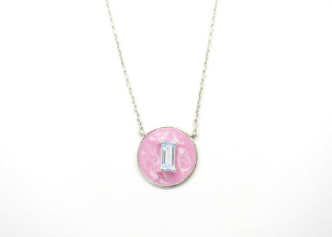 March (enamel marbling birthstone necklace)