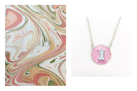 March (enamel marbling birthstone necklace) - Lai