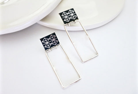 Minimalist, long rectangular Bidri earrings