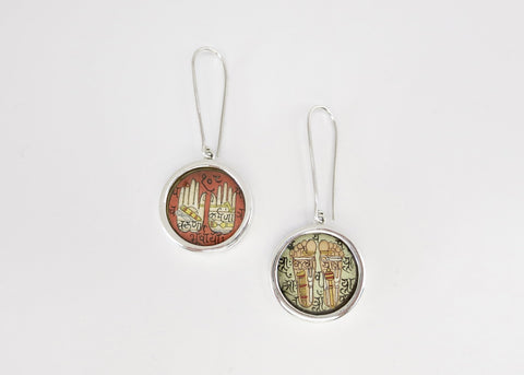 Mystical, asymmetrical, Hands and Feet Tantric art earrings