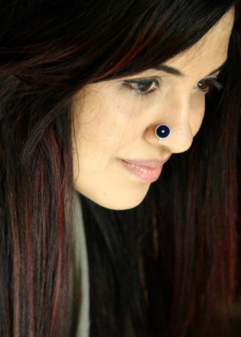 NEW! Chic, round navy-blue enamel nose pin - Lai