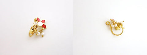 NEW! Gold-plated, classical, dangling pearls and enamel nose pin - Lai