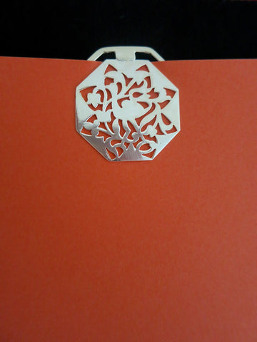 Octagonal, crane design, cutwork Bookmark