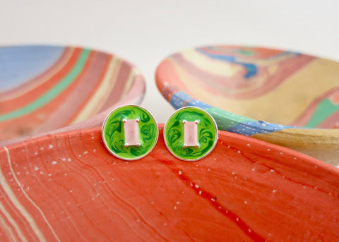 October (enamel marbling birthstone earrings) - Lai