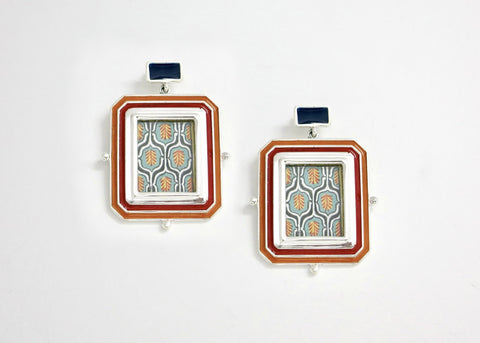 Opulent, 'qaleen' (carpet) miniature painting rectangular earrings