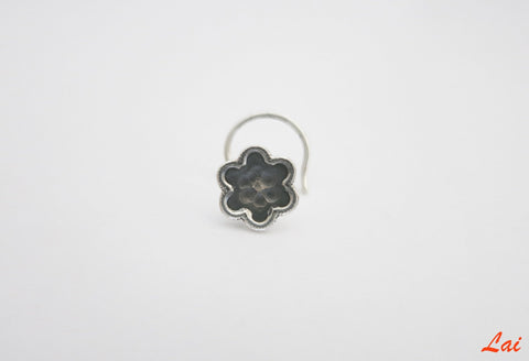 Oxidized, hammer-finish floral nose pin - Lai