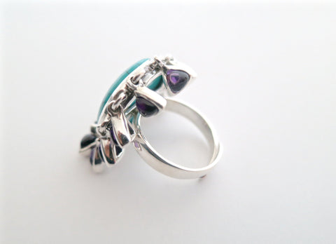 Playful and whimsical, Samarkand round turquoise ring with amethyst fringe - Lai